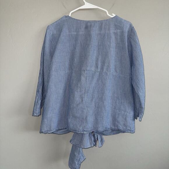 Sky and Sand Womens Tie Front Tunic Blouse Size M 3/4 Sleeve Embroidered Blue - Picture 2 of 7